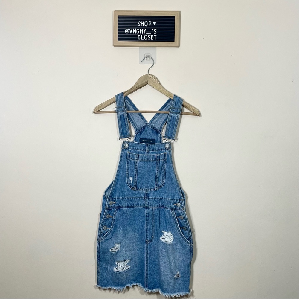 Aeropostale Denim Distressed Overall Dress
